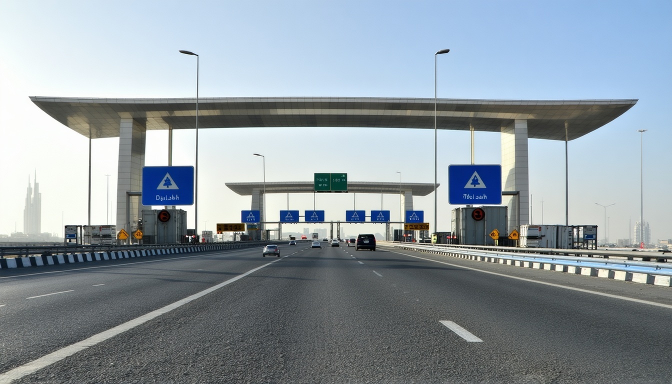 Modern toll gate on Dubai highway