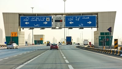 Modern Dubai road toll gate with vehicles passing smoothly