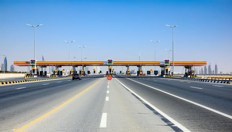 Modern Dubai highway with electronic toll gates